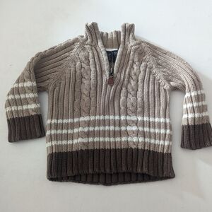 Bowen & Wright For Boys Brown Infant Cotton Cable Knit Half Zip Sweater